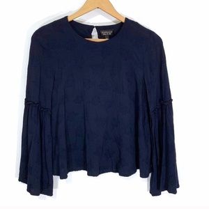 Navy bell sleeved topshop blouse